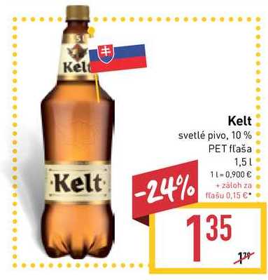 Kelt svetlé pivo, 10 % PET fľaša 1,5l
