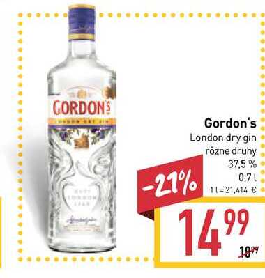 Gordon's London dry gin rôzne druhy 37,5% 0,7l