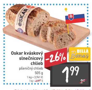 Oskar kváskový slnečnicový chlieb pšeničný chlieb 505 g 