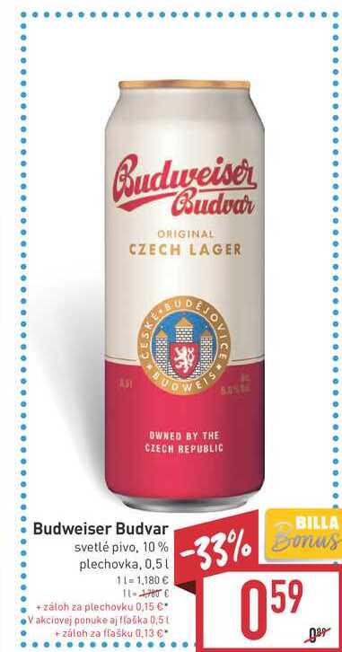 Budweiser Budvar svetlé pivo, 10% plechovka, 0,5l
