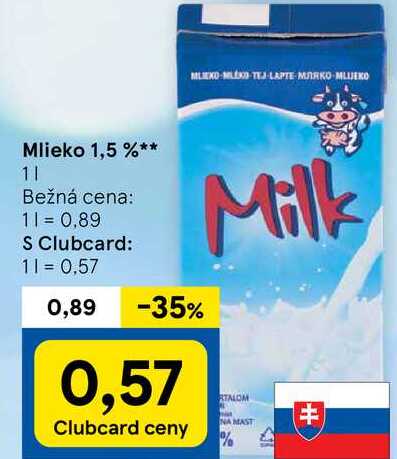 Mlieko 1,5 %, 1 l