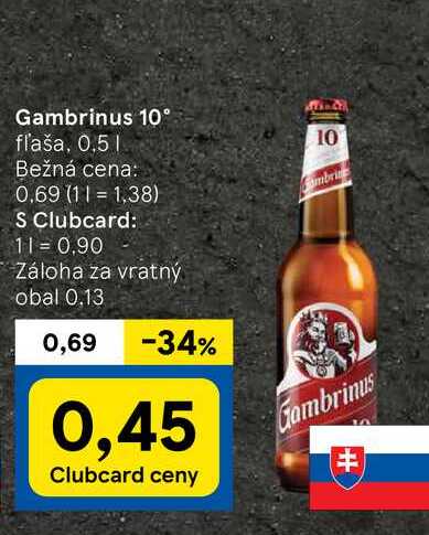 Gambrinus Originál 10% pivo výčapné svetlé 500 ml 