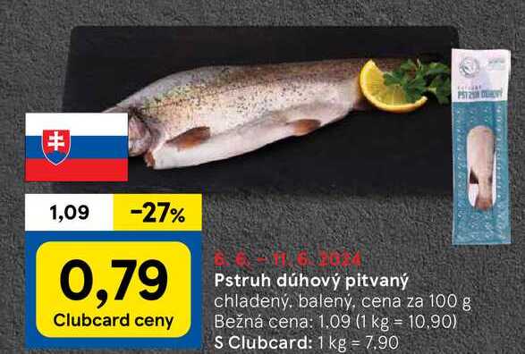 Pstruh dúhový pitvaný chladený, balený, cena za 100 g