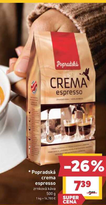 Popradská crema espresso zrnková káva 500 g 