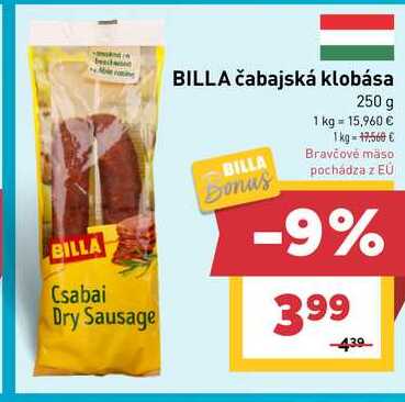 BILLA čabajská klobása 250 g