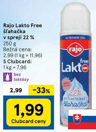 Rajo Lakto Free šľahačka v spreji 22 %, 250 g 