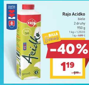 Rajo Acidko biele 2 druhy 950 g