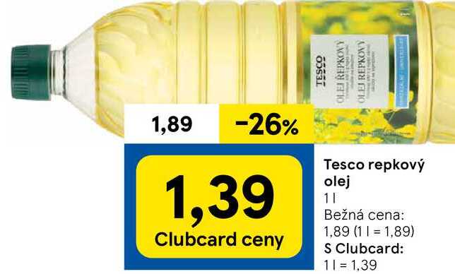 Tesco repkový olej, 1 l