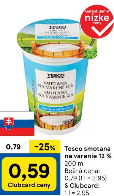 Tesco smotana na varenie 12 %, 200 ml