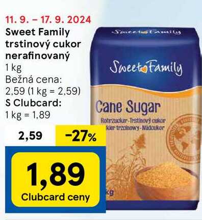 Sweet Family trstinový cukor nerafinovaný, 1 kg 