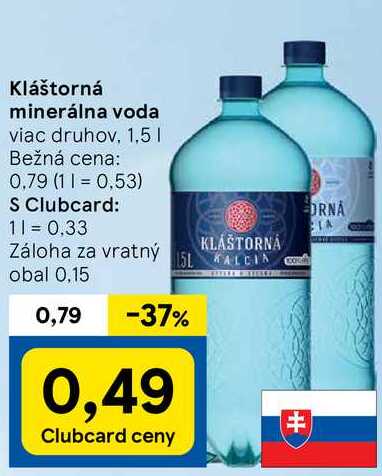 Kláštorná minerálna voda, 1,5 l