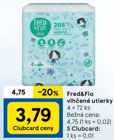 Fred&Flo vlhčené utierky, 4x 72 ks 