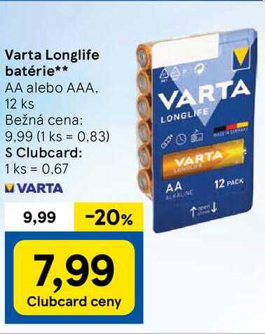 Varta Longlife batérie, 12 ks