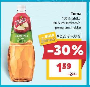 Toma 100% jablko, 50% multivitamin. pomaranč nektár 1l