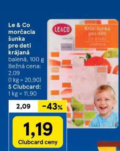 Le & Co morčacia šunka pre deti krájaná balená, 100 g 