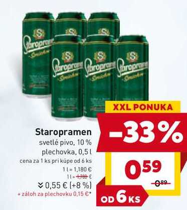 Staropramen svetlé pivo, 10% plechovka, 0,5l