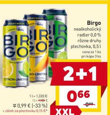 Birgo nealkoholický radler 0,0% rôzne druhy plechovka, 0,5l 