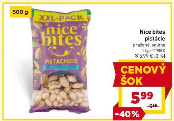 Nice bites pistácie pražené, solené 500g 