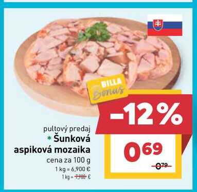 Šunková aspiková mozaika cena za 100 g 