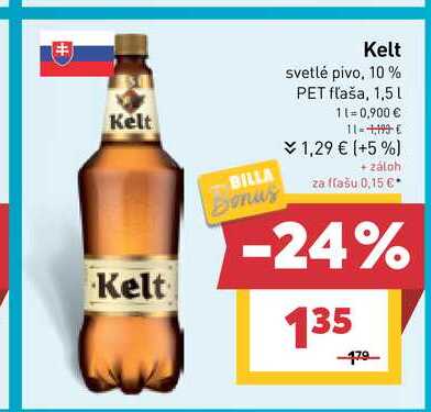 Kelt svetlé pivo, 10 % PET fľaša, 1,5L 