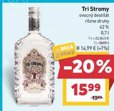 Tri Stromy ovocný destilát rôzne druhy 42% 0,7l