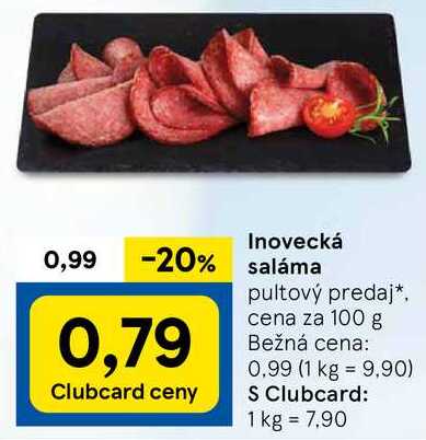 Inovecká saláma, cena za 100 g