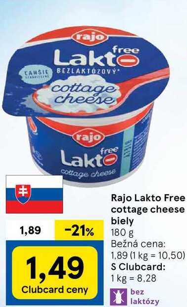 Rajo Lakto Free cottage cheese biely, 180 g