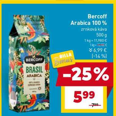 Bercoff Arabica 100% zrnková káva 500 g 