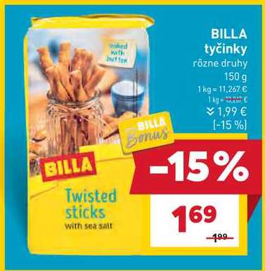 BILLA tyčinky rôzne druhy 150 g 