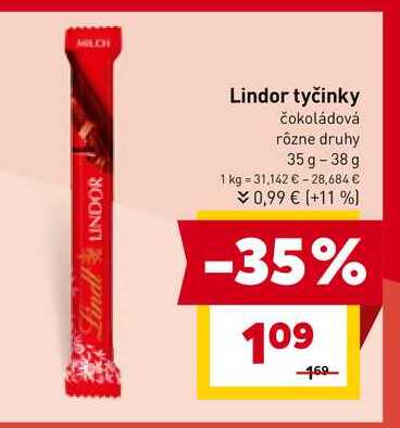 Lindor tyčinka čokoládová rôzne druhy 35 g -38 g 