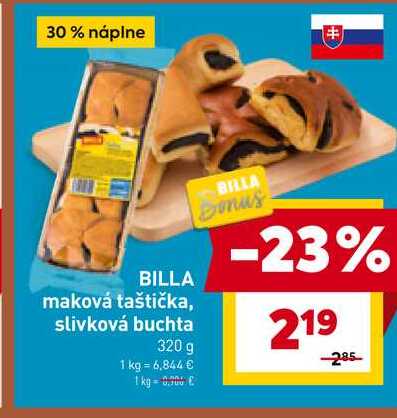 BILLA maková taštička, slivková buchta 320 g 