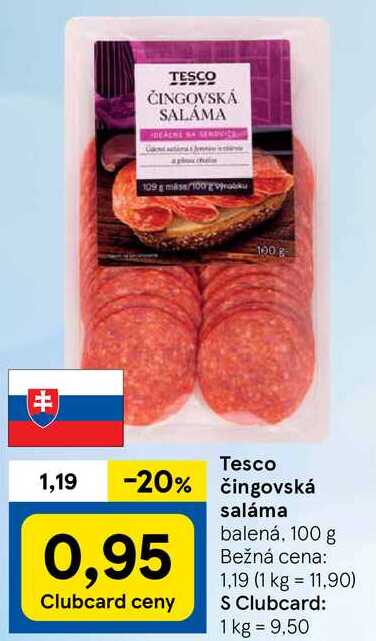 Tesco čingovská saláma, 100 g