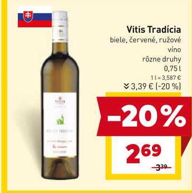 Vitis Tradícia biele, červené, ružové vino rôzne druhy 0,75l