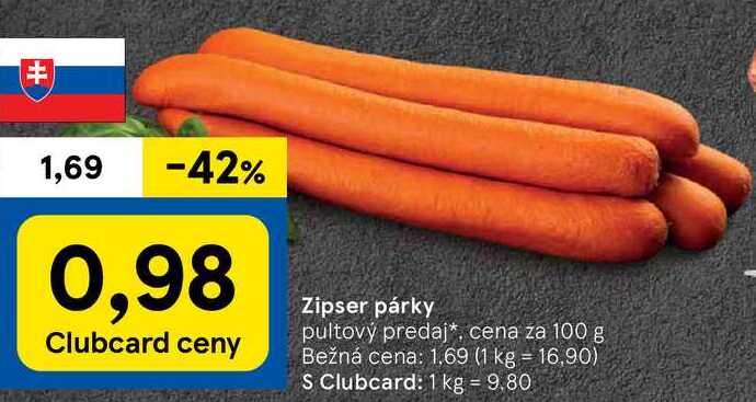 Zipser párky, cena za 100 g 