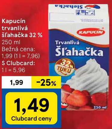 Kapucín trvanlivá šľahačka 32%, 250 ml 