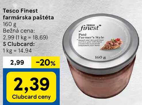 Tesco Finest farmárska paštéta, 160 g