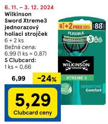 Wilkinson Sword Xtreme3 jednorazový holiaci strojček, 6 + 2 ks 