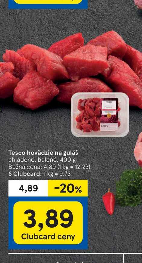 Tesco hovädzie na guláš chladené, balené, 400 g 