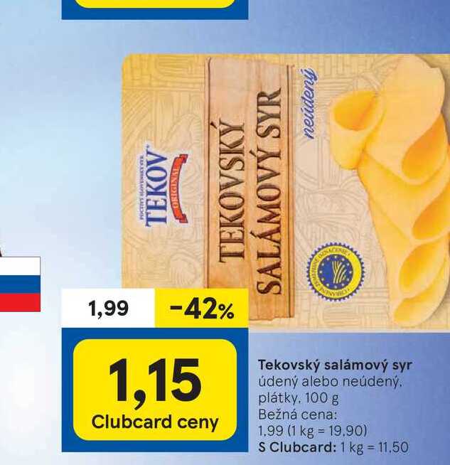 Tekovský salámový syr údený alebo neúdený. plátky 100 g