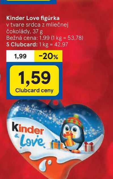 Kinder Love figúrka v tvare srdca z mliečnej čokolády, 37 g 