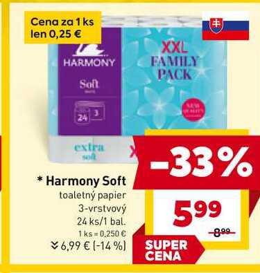 Harmony Soft toaletný papier 3-vrstvový 24 ks