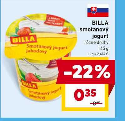 BILLA smotanový jogurt rôzne druhy 145 g  v akcii