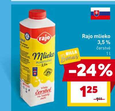 Rajo mlieko 3,5% čerstvé 1l v akcii