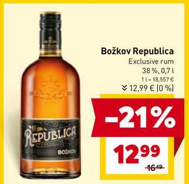 Božkov Republica Exclusive rum 38%, 0,7 l v akcii