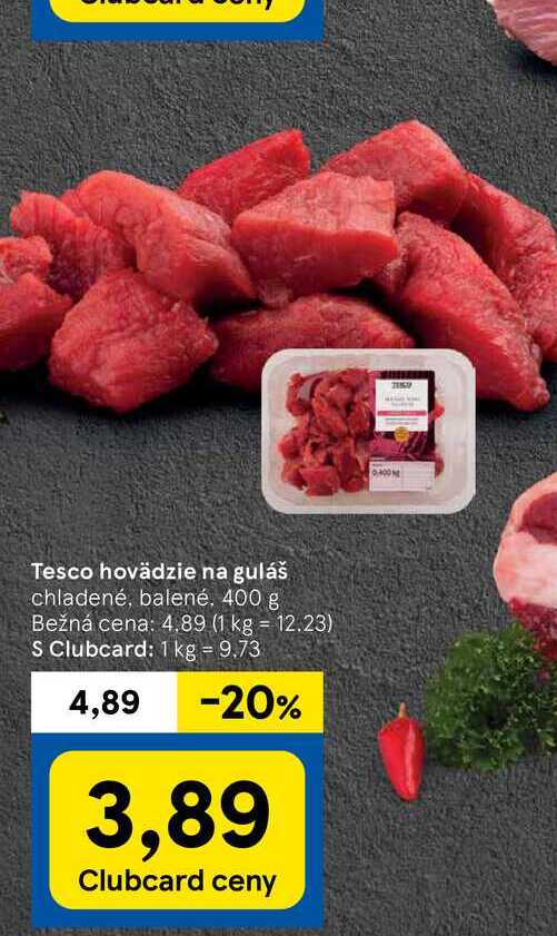 Tesco hovädzie na guláš chladené, balené. 400 g 