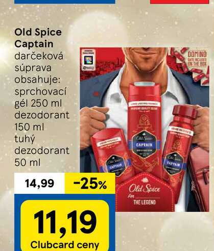 Old Spice Captain darčeková súprava obsahuje: sprchovací gél 250 ml dezodorant 150 ml tuhý dezodorant 50 ml 