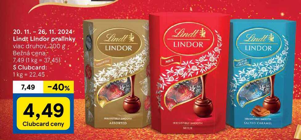 Lindt Lindor pralinky viac druhov, 200 g