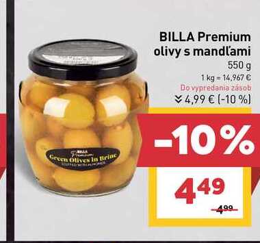 BILLA Premium olivy s mandľami 550 g