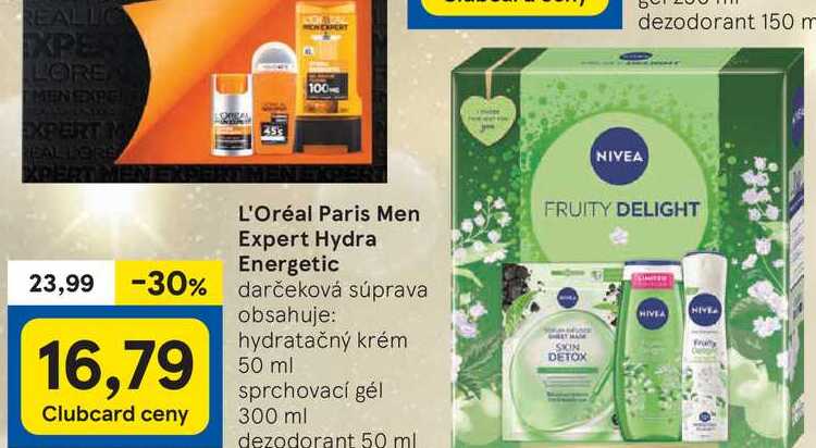 L'Oréal Paris Men Expert Hydra Energetic darčeková súprava obsahuje: hydratačný krém 50 ml sprchovací gél 300 ml dezodorant 50 ml