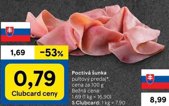 Poctivá šunka, cena za 100 g 